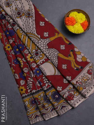 Red & Mustard Yellow Kalamkari Cotton Saree