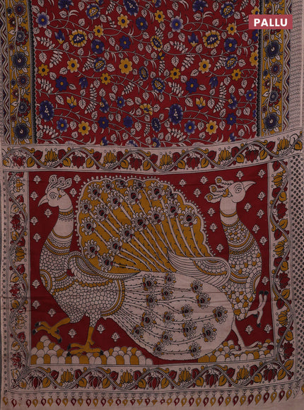 Red & Mustard Yellow Kalamkari Cotton Saree