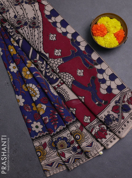 Blue & Beige Kalamkari Cotton Saree