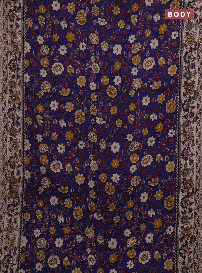 Blue & Beige Kalamkari Cotton Saree