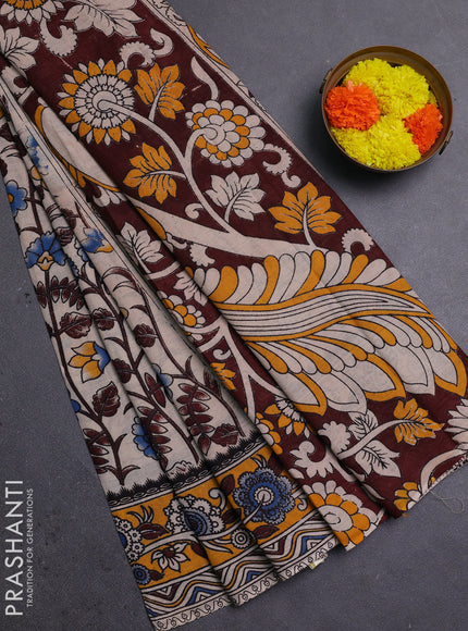 Beige & Mustard Yellow Kalamkari Cotton Saree