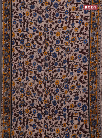 Beige & Mustard Yellow Kalamkari Cotton Saree