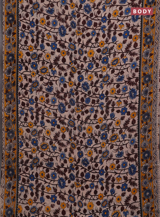 Beige & Mustard Yellow Kalamkari Cotton Saree