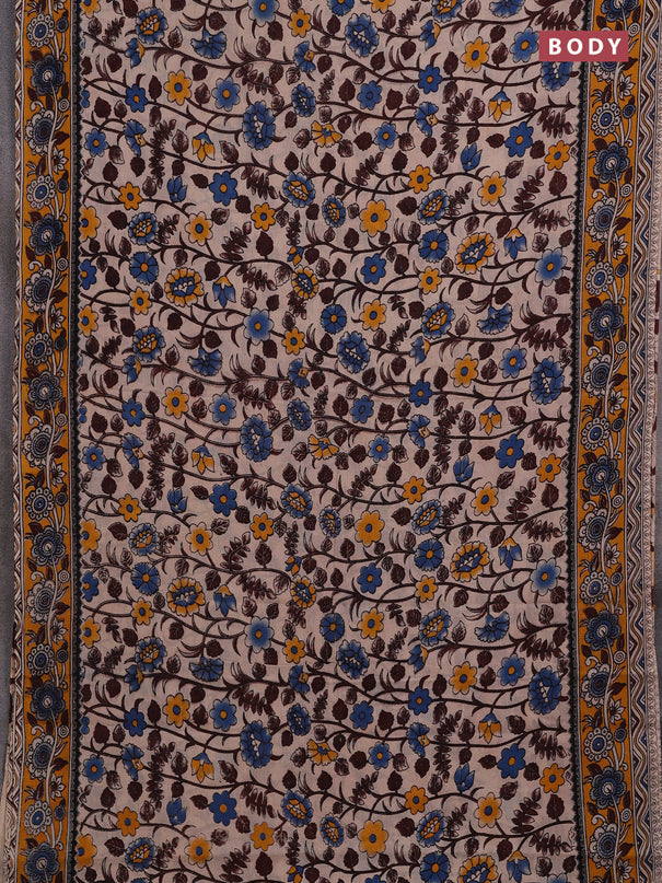 Beige & Mustard Yellow Kalamkari Cotton Saree