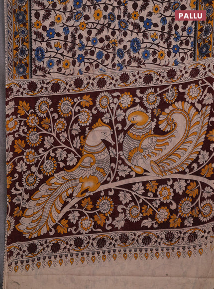 Beige & Mustard Yellow Kalamkari Cotton Saree