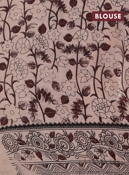 Beige & Mustard Yellow Kalamkari Cotton Saree