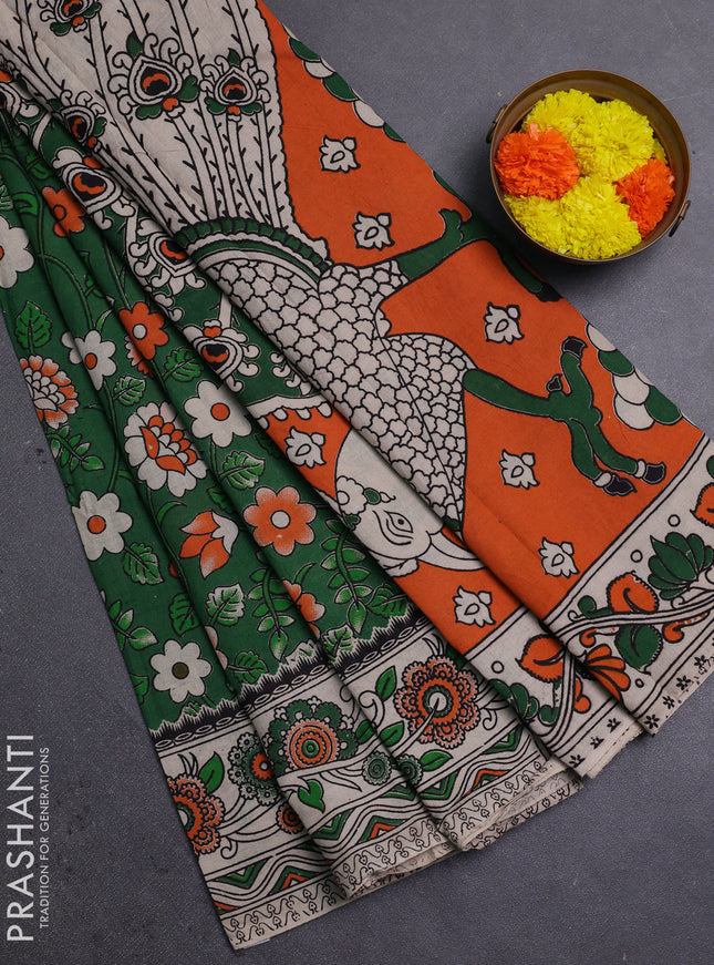 Green & Beige Kalamkari Cotton Saree