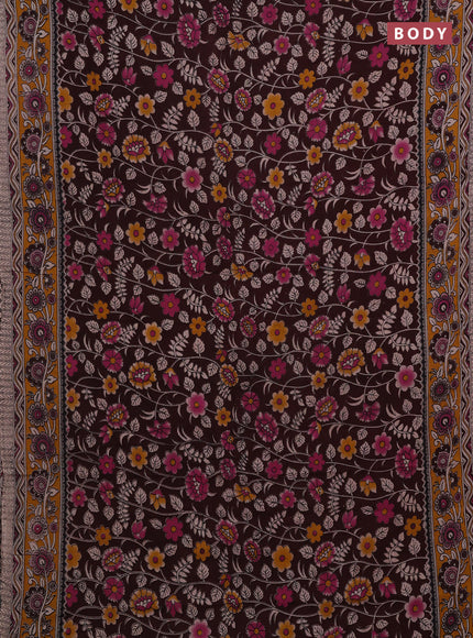 Coffee Brown & Mustard Yellow Kalamkari Cotton Saree