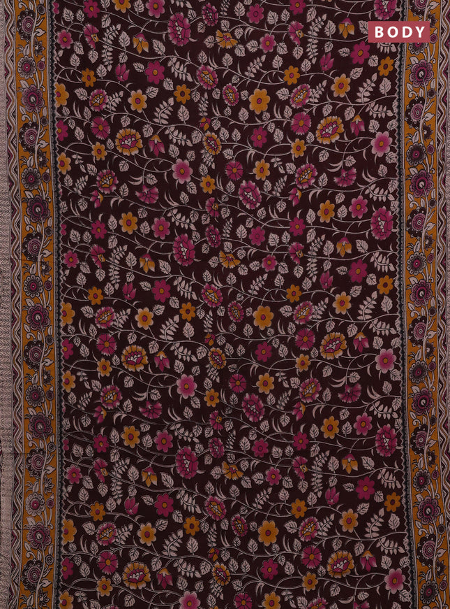 Coffee Brown & Mustard Yellow Kalamkari Cotton Saree