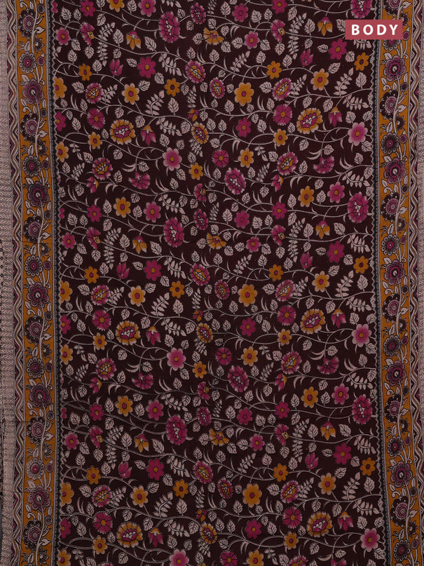 Coffee Brown & Mustard Yellow Kalamkari Cotton Saree
