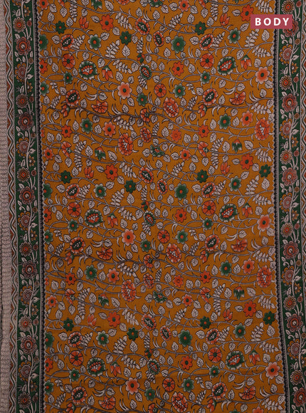 Mustard Yellow & Green Kalamkari Cotton Saree