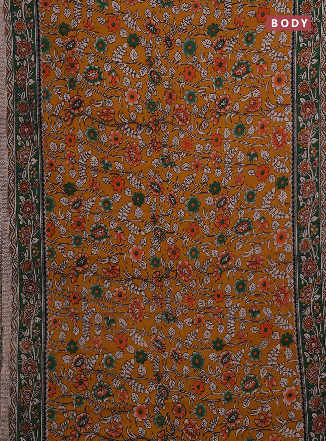 Mustard Yellow & Green Kalamkari Cotton Saree