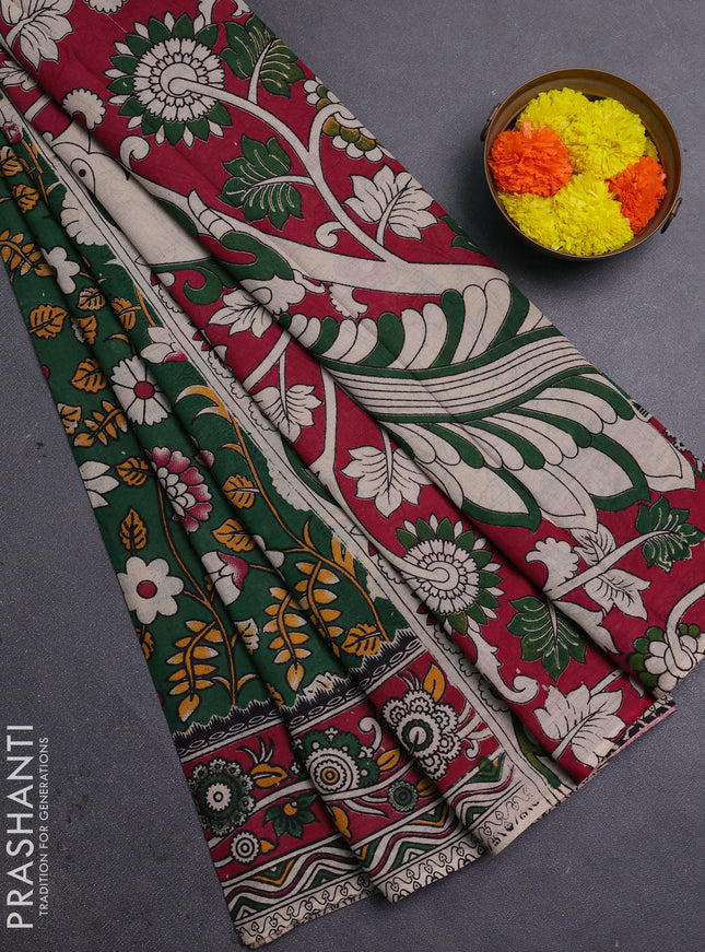 Green & Maroon Kalamkari Cotton Saree