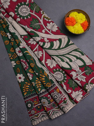Green & Maroon Kalamkari Cotton Saree