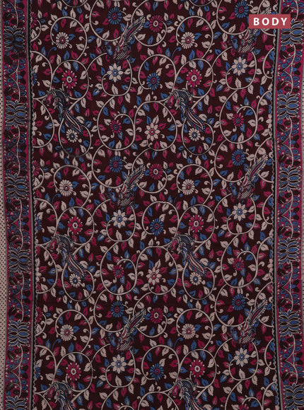 Coffee Brown & Magenta Pink Kalamkari Cotton Saree