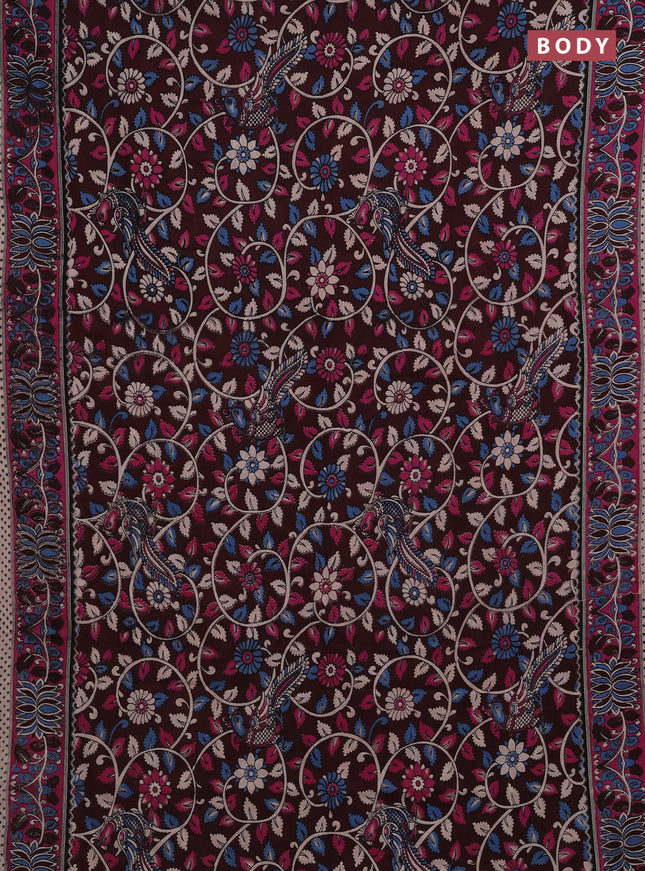 Coffee Brown & Magenta Pink Kalamkari Cotton Saree