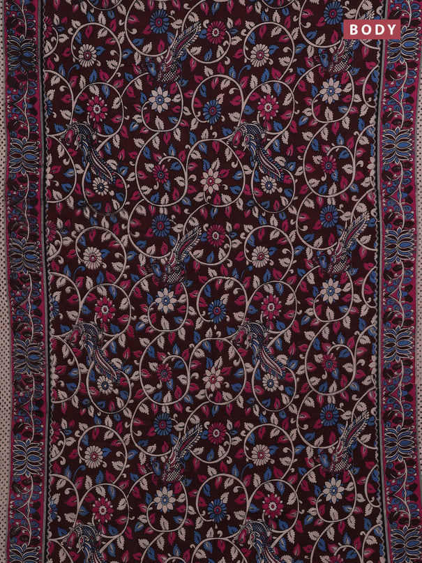 Coffee Brown & Magenta Pink Kalamkari Cotton Saree