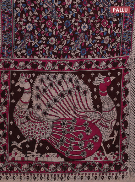 Coffee Brown & Magenta Pink Kalamkari Cotton Saree