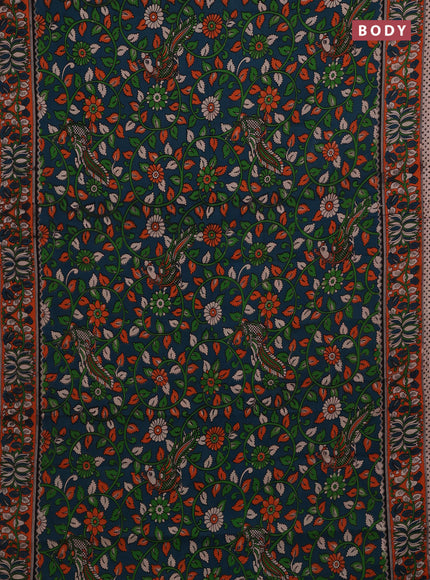 Peacock Green & Orange Kalamkari Cotton Saree