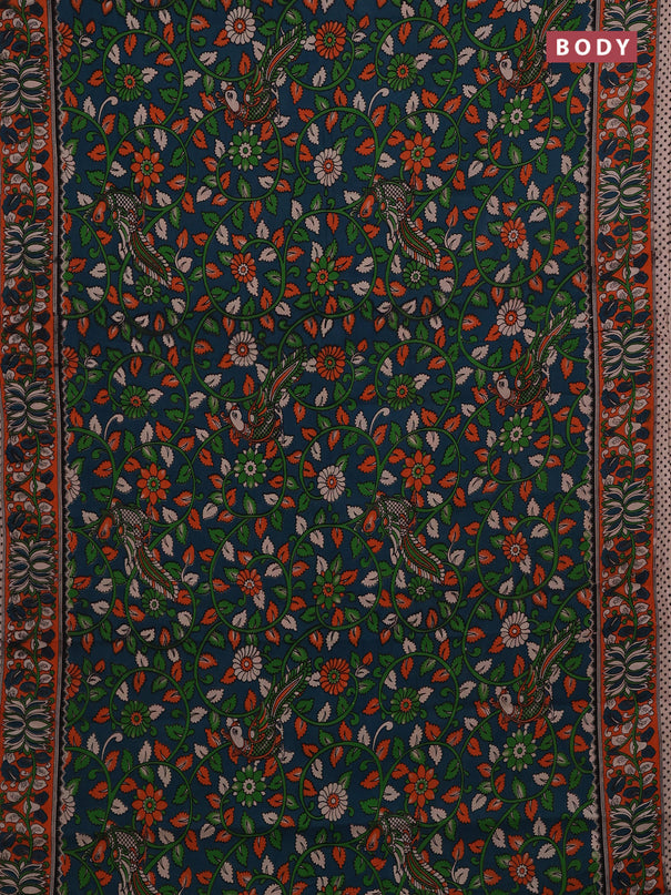 Peacock Green & Orange Kalamkari Cotton Saree
