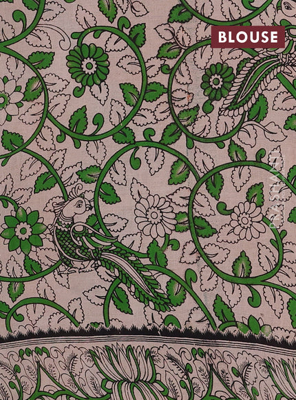 Peacock Green & Orange Kalamkari Cotton Saree