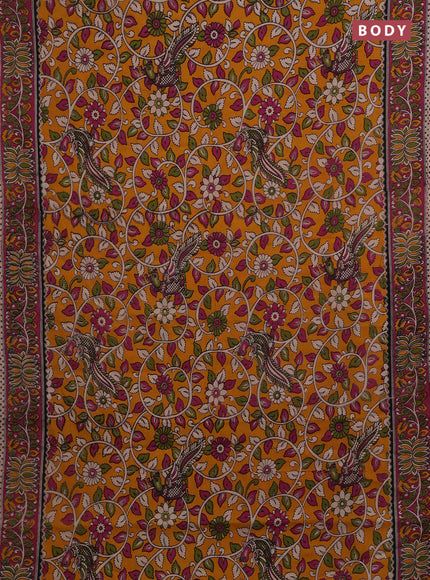 Mustard Yellow & Magenta Pink Kalamkari Cotton Saree