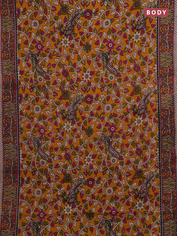 Mustard Yellow & Magenta Pink Kalamkari Cotton Saree