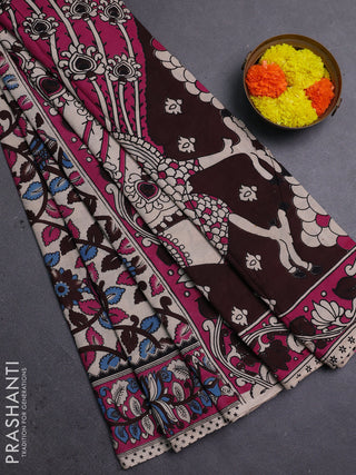 Coffee Brown & Magenta Pink Kalamkari Cotton Saree
