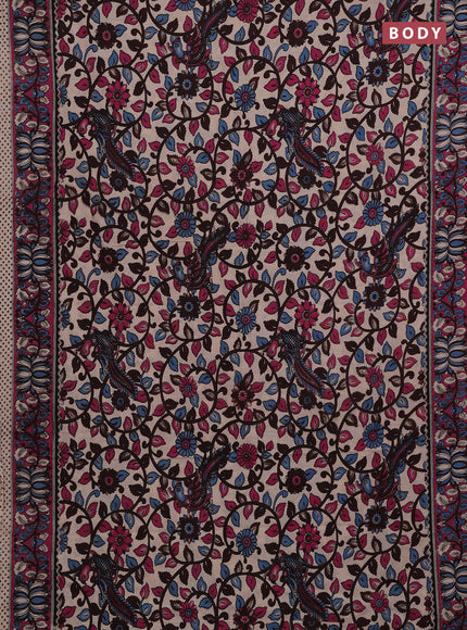 Coffee Brown & Magenta Pink Kalamkari Cotton Saree