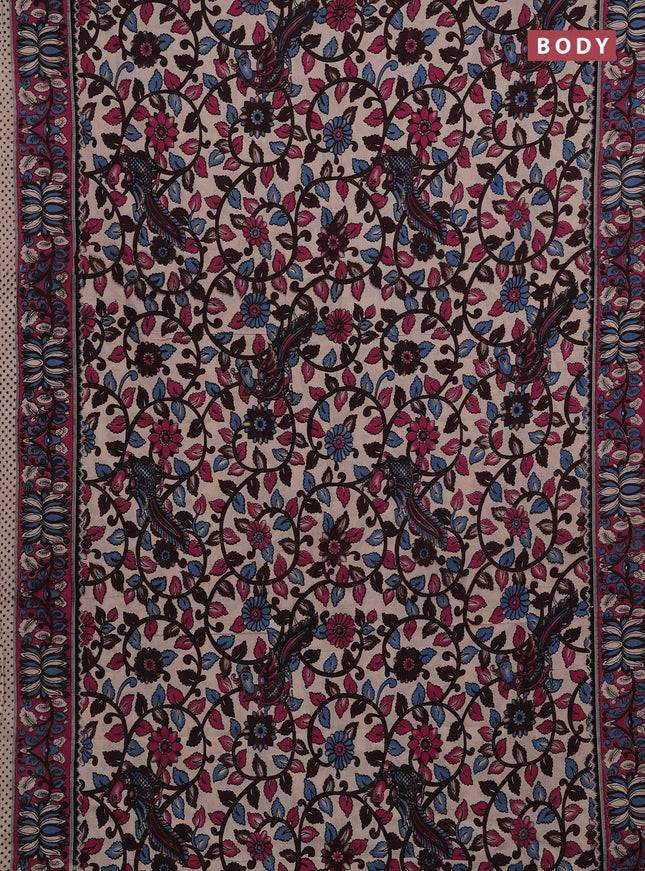 Coffee Brown & Magenta Pink Kalamkari Cotton Saree