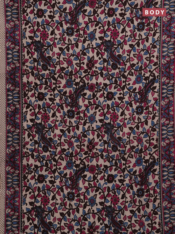 Coffee Brown & Magenta Pink Kalamkari Cotton Saree
