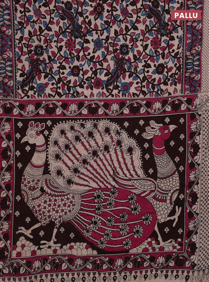 Coffee Brown & Magenta Pink Kalamkari Cotton Saree