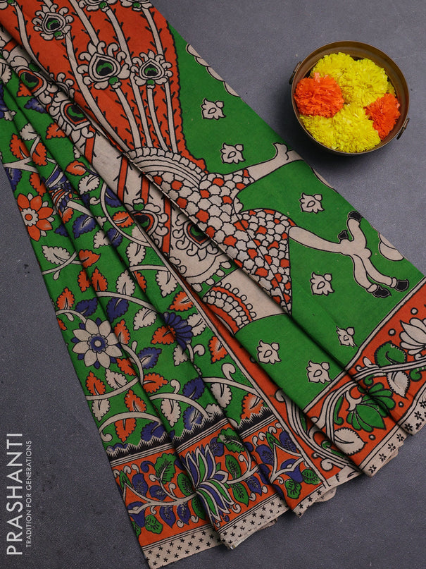 Green & Orange Kalamkari Cotton Saree