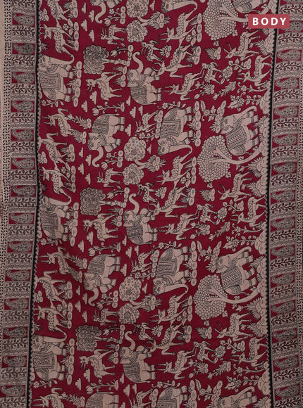 Beige & Magenta Pink Kalamkari Cotton Saree
