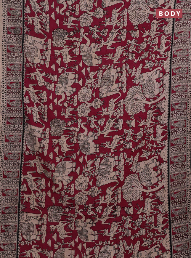 Beige & Magenta Pink Kalamkari Cotton Saree