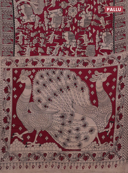 Beige & Magenta Pink Kalamkari Cotton Saree