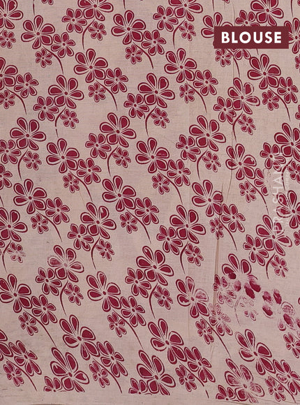 Beige & Magenta Pink Kalamkari Cotton Saree
