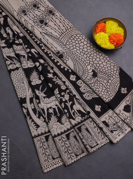 Beige & Black Kalamkari Cotton Saree
