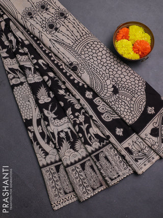 Beige & Black Kalamkari Cotton Saree