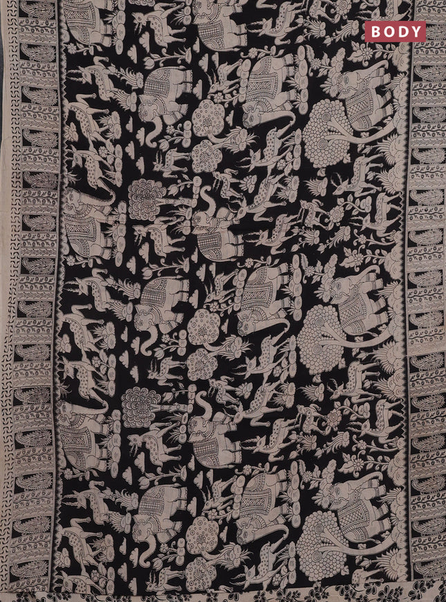 Beige & Black Kalamkari Cotton Saree