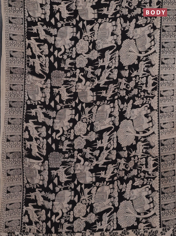 Beige & Black Kalamkari Cotton Saree