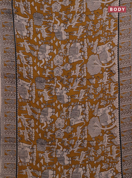 Beige & Mustard Yellow Kalamkari Cotton Saree