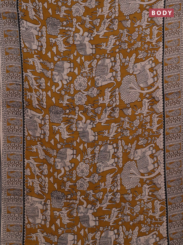Beige & Mustard Yellow Kalamkari Cotton Saree