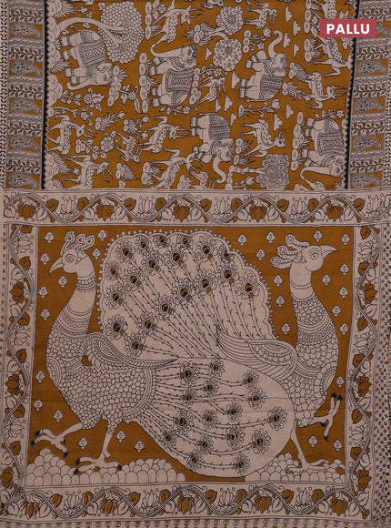 Beige & Mustard Yellow Kalamkari Cotton Saree