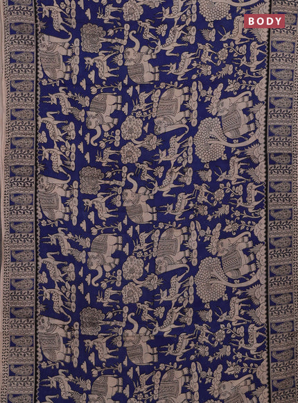 Beige & Blue Kalamkari Cotton Saree
