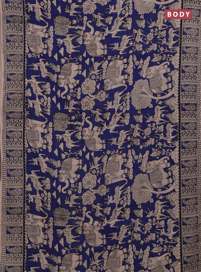 Beige & Blue Kalamkari Cotton Saree