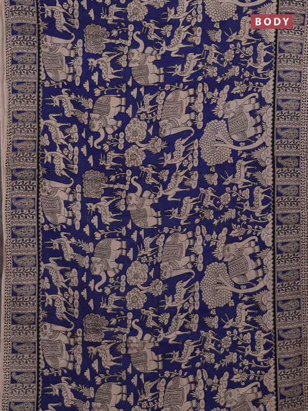 Beige & Blue Kalamkari Cotton Saree