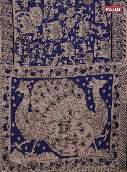 Beige & Blue Kalamkari Cotton Saree