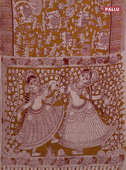 Mustard Yellow & Maroon Kalamkari Cotton Saree