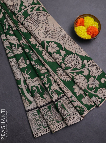 Beige & Green Kalamkari Cotton Saree